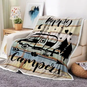 Camper Throw Blankets, Camping Gifts, Gifts for Camper, Gifts for Camping Lovers, Flannel Soft Warm Cozy Throws Cover for Couch Chair Sofa Bed Outdoor Inside Beach Travel Decor, 60X80