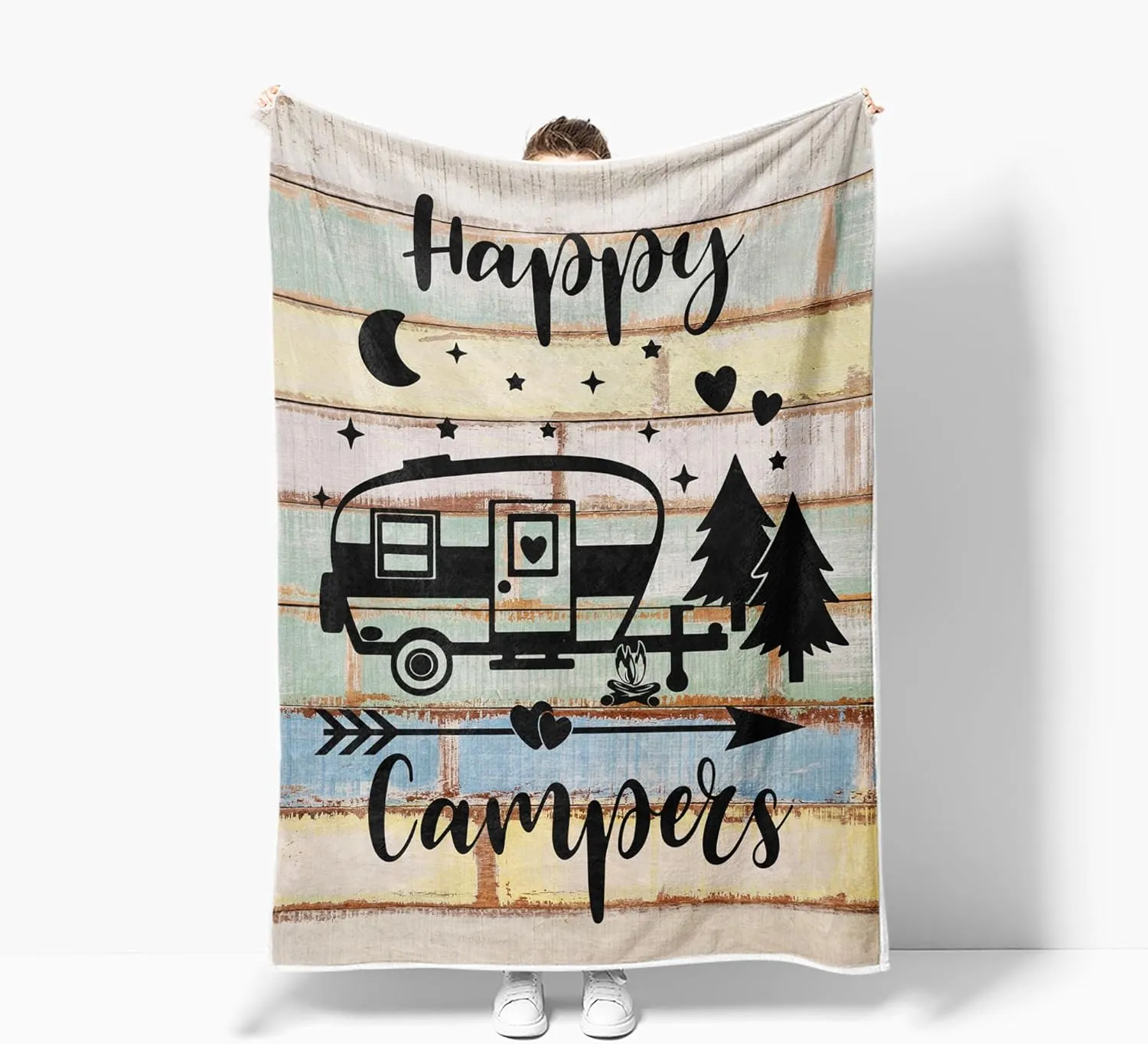 Camper Throw Blankets, Camping Gifts, Gifts for Camper, Gifts for Camping Lovers, Flannel Soft Warm Cozy Throws Cover for Couch Chair Sofa Bed Outdoor Inside Beach Travel Decor, 60X80