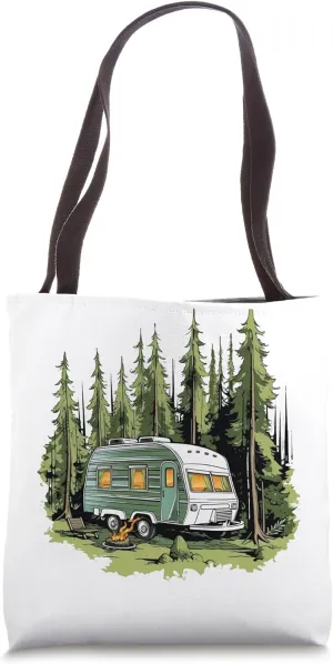 Camper Van Caravan Motorhome Mobile Home RV Camping Forest Tote Bag