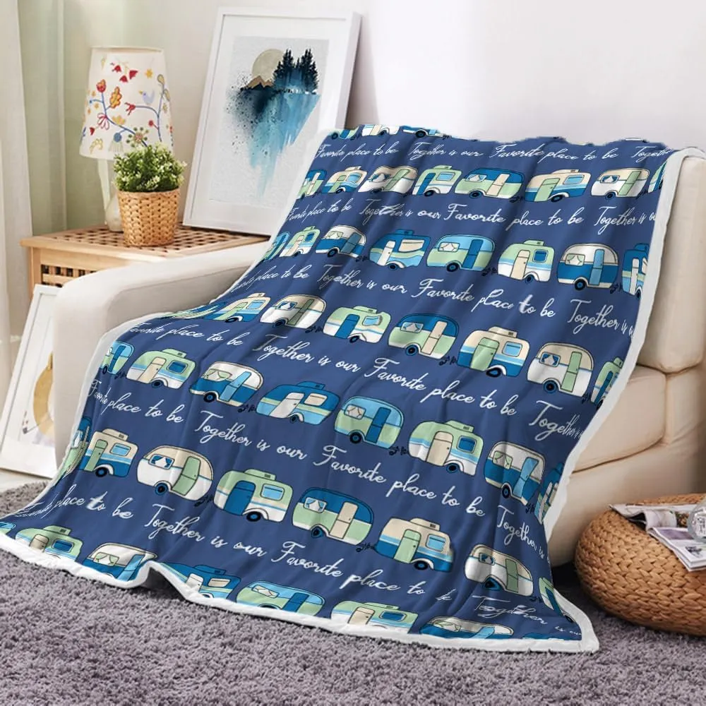 Camping Blanket Camping Lovers Gift Ideas for Men or Woman, Super Soft Throws Flannel Fleece Blankets Gifts for Camper Outdoor, Campsite Outdoors RV Travel Hiking Bed Sofa Couch 60"x90"