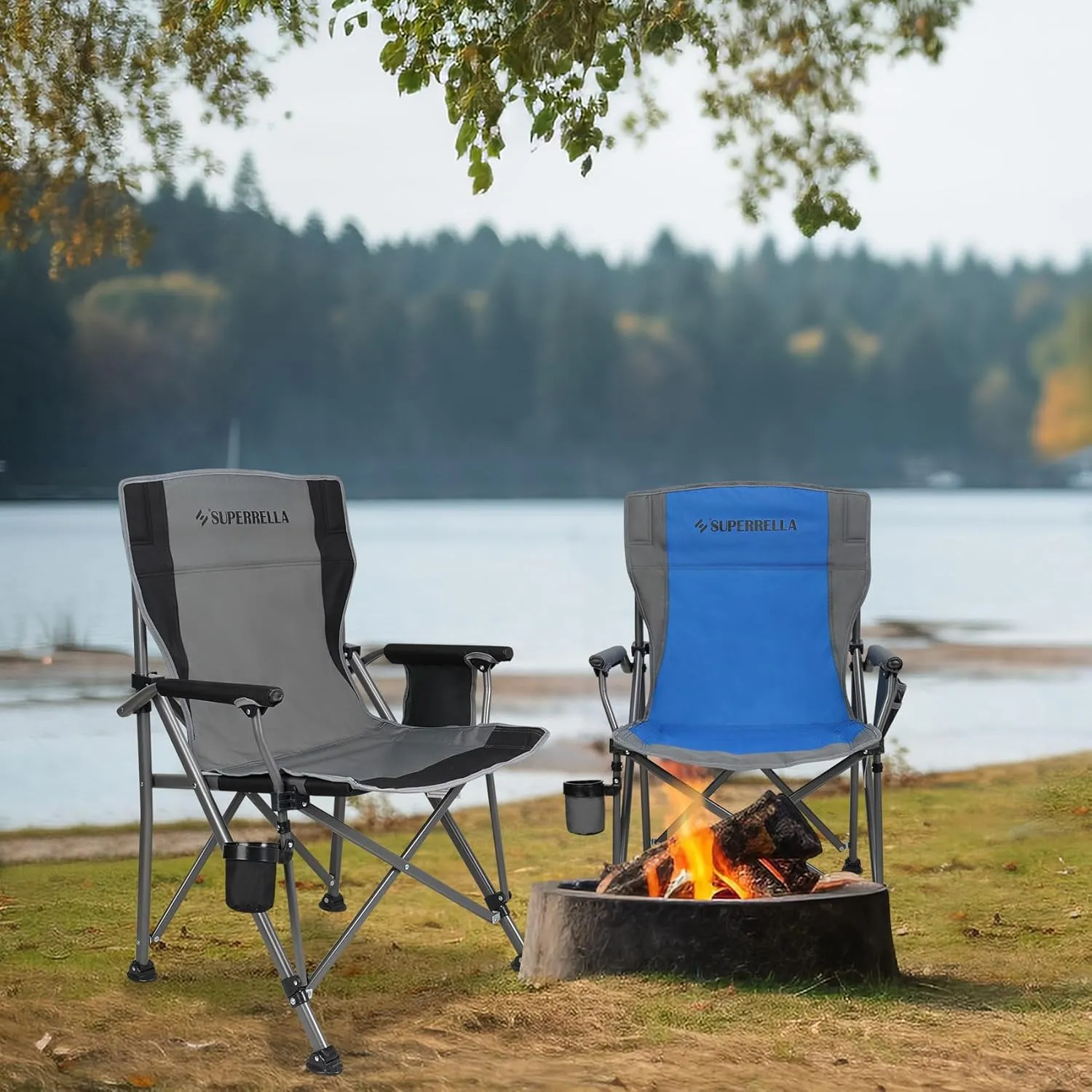 Camping Chair Folding Portable Lawn Chair 2 Pack Comfortable Hard Arm Sturdy for Family Camp, Outdoor, Sports, Beach, Travel, Grey, Supports 300 lbs