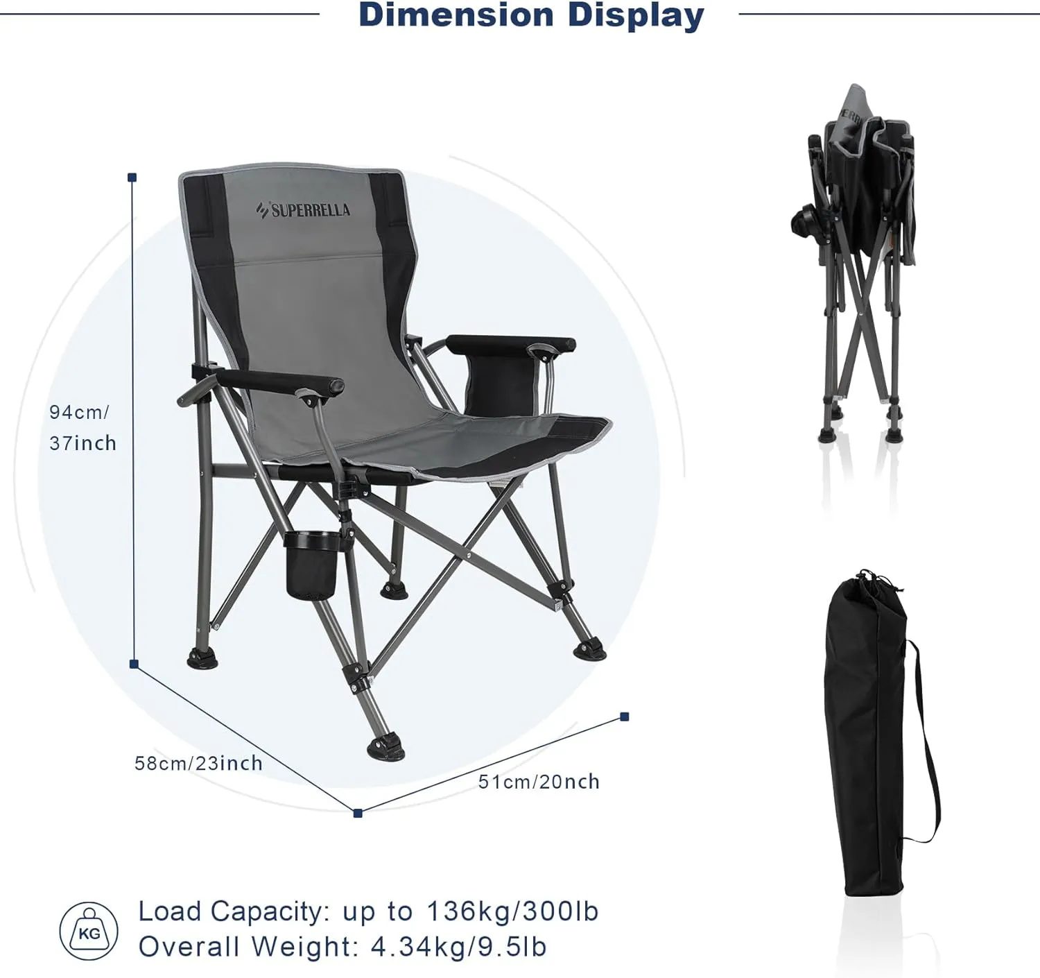 Camping Chair Folding Portable Lawn Chair 2 Pack Comfortable Hard Arm Sturdy for Family Camp, Outdoor, Sports, Beach, Travel, Grey, Supports 300 lbs