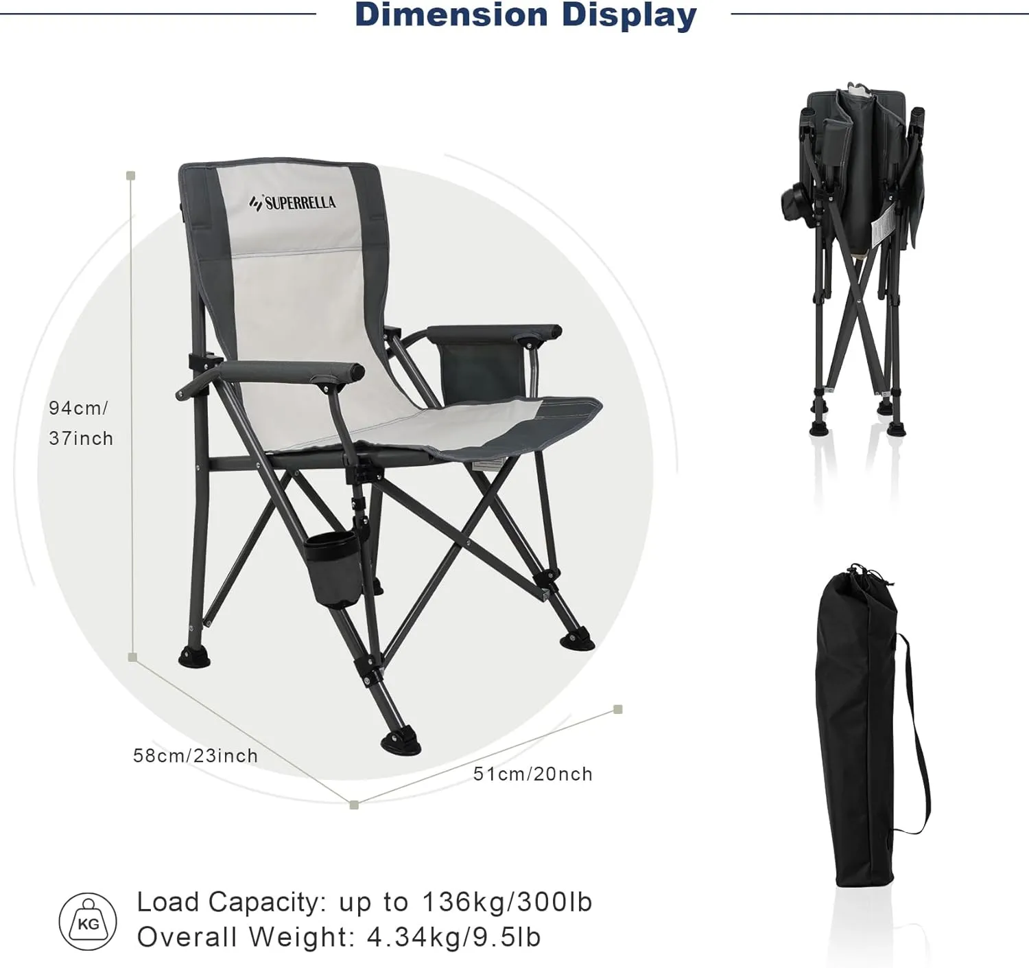 Camping Chair Folding Portable Lawn Chair Comfortable Hard Arm Sturdy for Family Camp, Outdoor, Sports, Beach, Travel, Beige, Supports 300 lbs