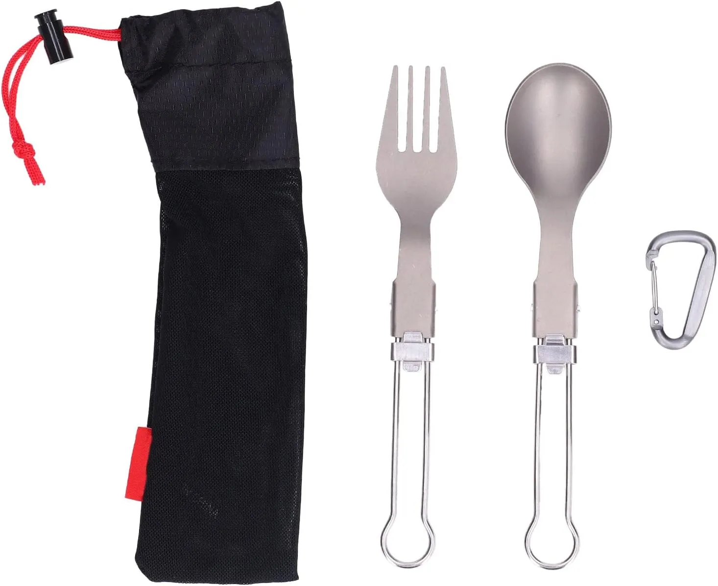 Camping Cutlery Set, Foldable Spoon and Fork, Lightweight Travel Tableware, Portable for Outdoor Picnic, Hiking, with Hook and Storage Bag