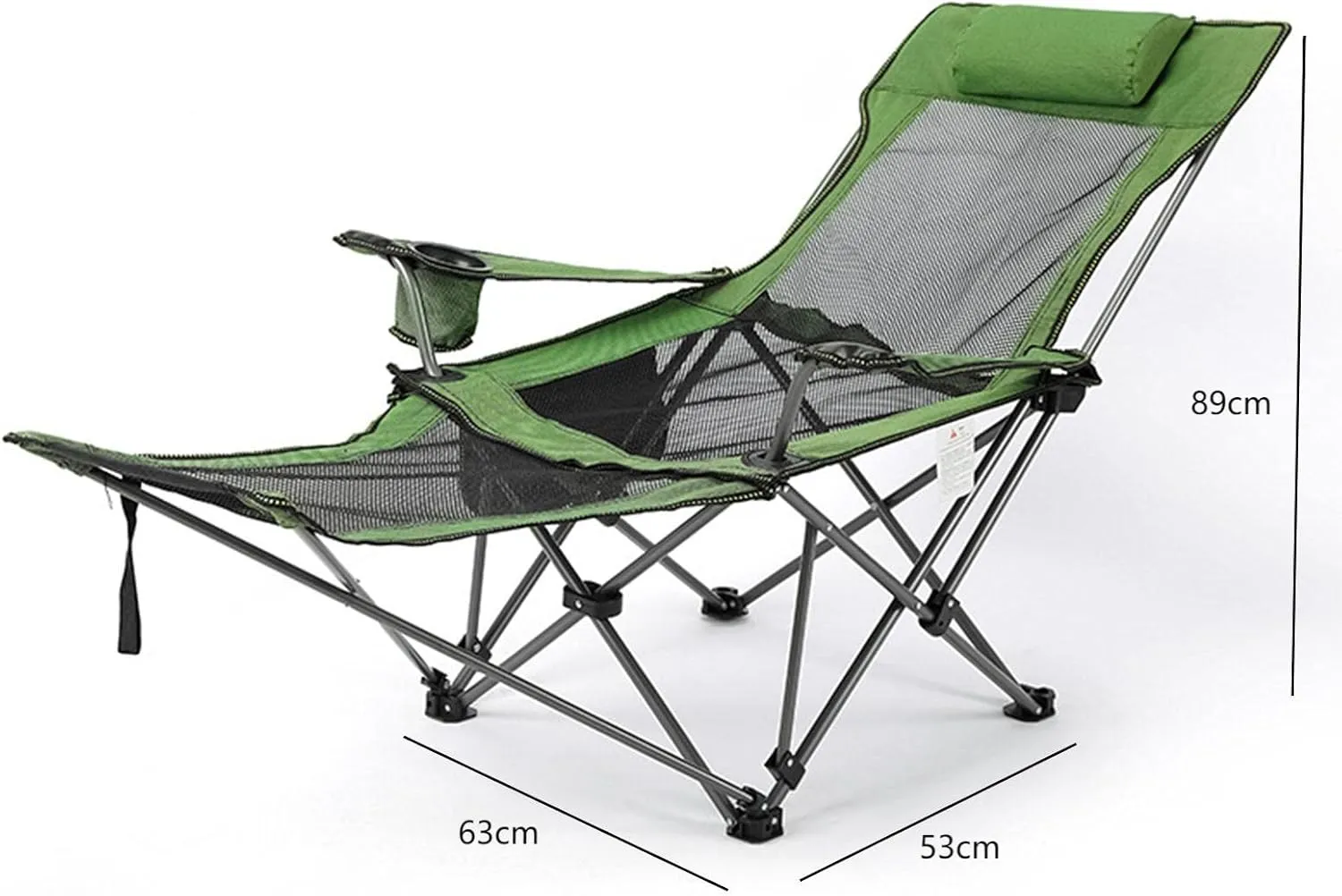 Camping Folding Chair Beach Chair with Footrest Siesta Bed Chair Adjustable Backrest, Portable Reclining Foldable Chair with Pillow Cup Holder for Outdoor (Green mesh)