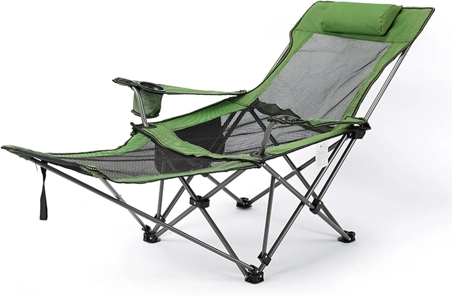 Camping Folding Chair Beach Chair with Footrest Siesta Bed Chair Adjustable Backrest, Portable Reclining Foldable Chair with Pillow Cup Holder for Outdoor (Green mesh)