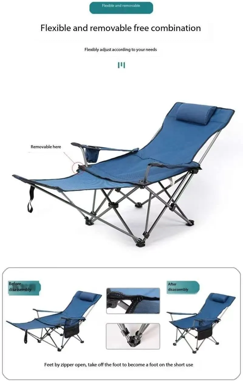 Camping Folding Chair Beach Chair with Footrest Siesta Bed Chair Adjustable Backrest, Portable Reclining Foldable Chair with Pillow Cup Holder for Outdoor (Green mesh)