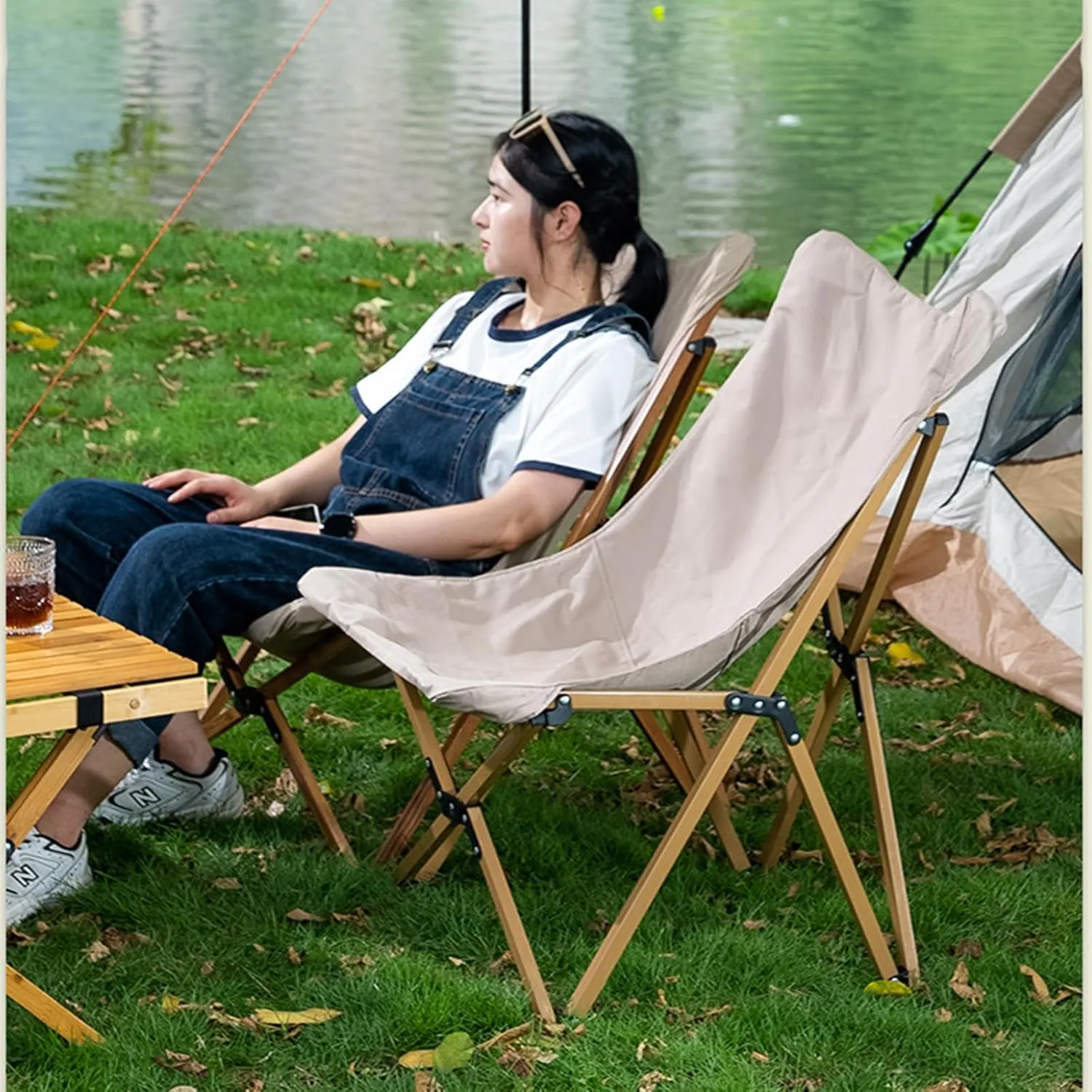 Camping Folding Chairs for Outside Set of 2 Strong Sturdy Portable Beach Chair Lounger Foldable with Carry Bag Portable Recliner Chair for Travel Hiking Festivals Garden Fishing and BBQs
