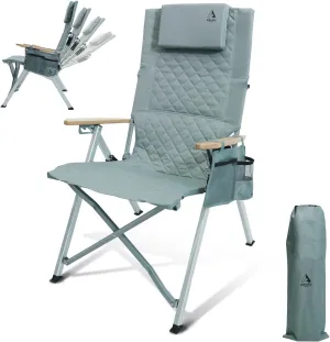 Camping Reclining Chair, Heavy Duty Folding Chairs with 4-Stage Adjustable High Back for Adults, Compact Foldable Outdoor Patio Reclining Chair with Storage Bag (Cyan)