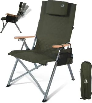 Camping Reclining Chair, Heavy Duty Folding Chairs with 4-Stage Adjustable High Back for Adults, Compact Foldable Outdoor Patio Reclining Chair with Storage Bag （Green）