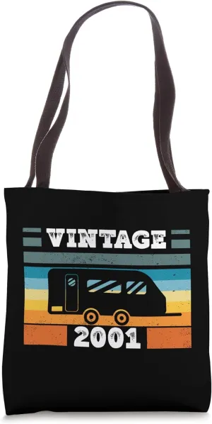 Camping RV-Camper Vintage born 2001 Birthday Trailer-Caravan Tote Bag