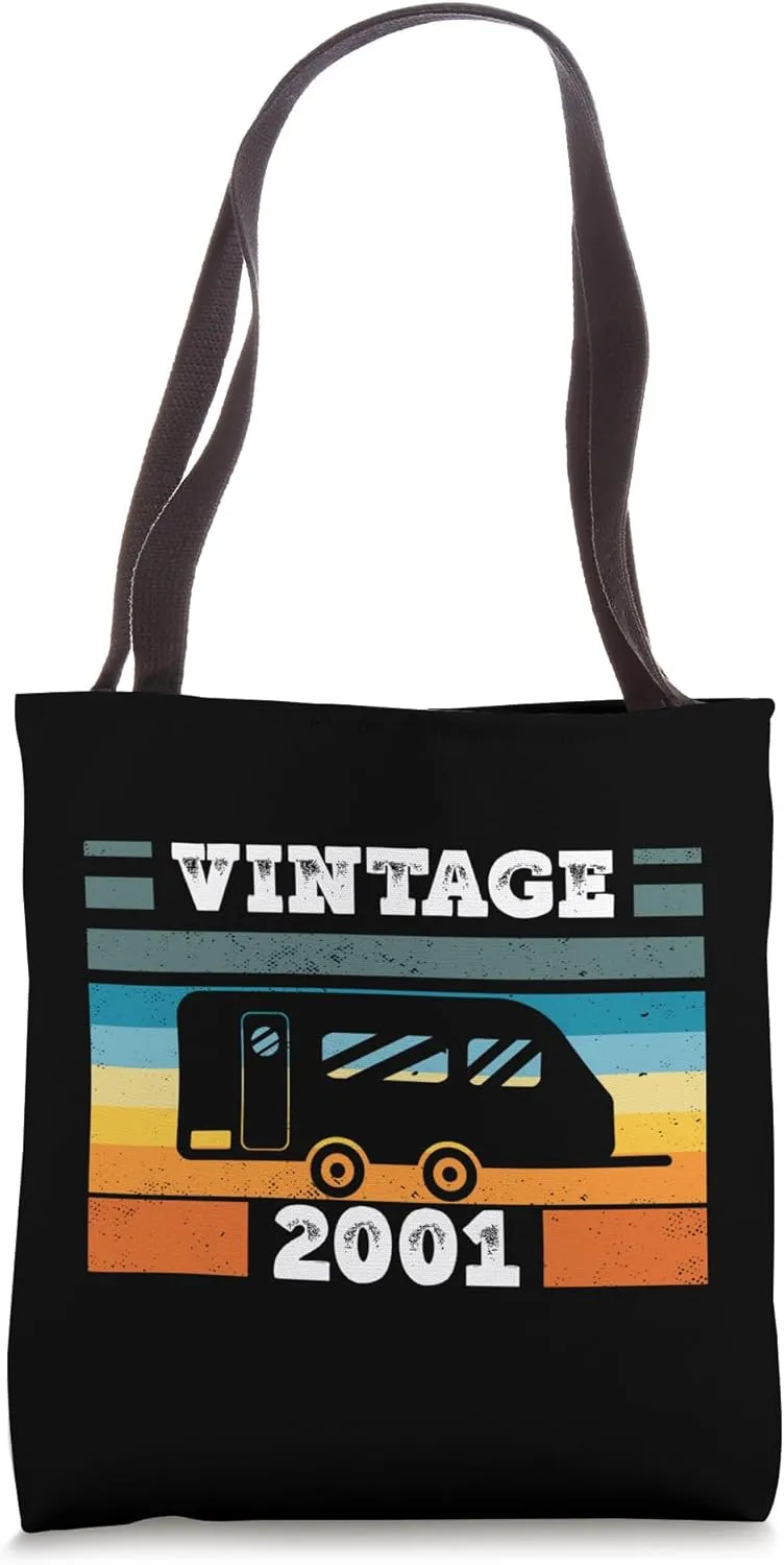 Camping RV-Camper Vintage born 2001 Birthday Trailer-Caravan Tote Bag