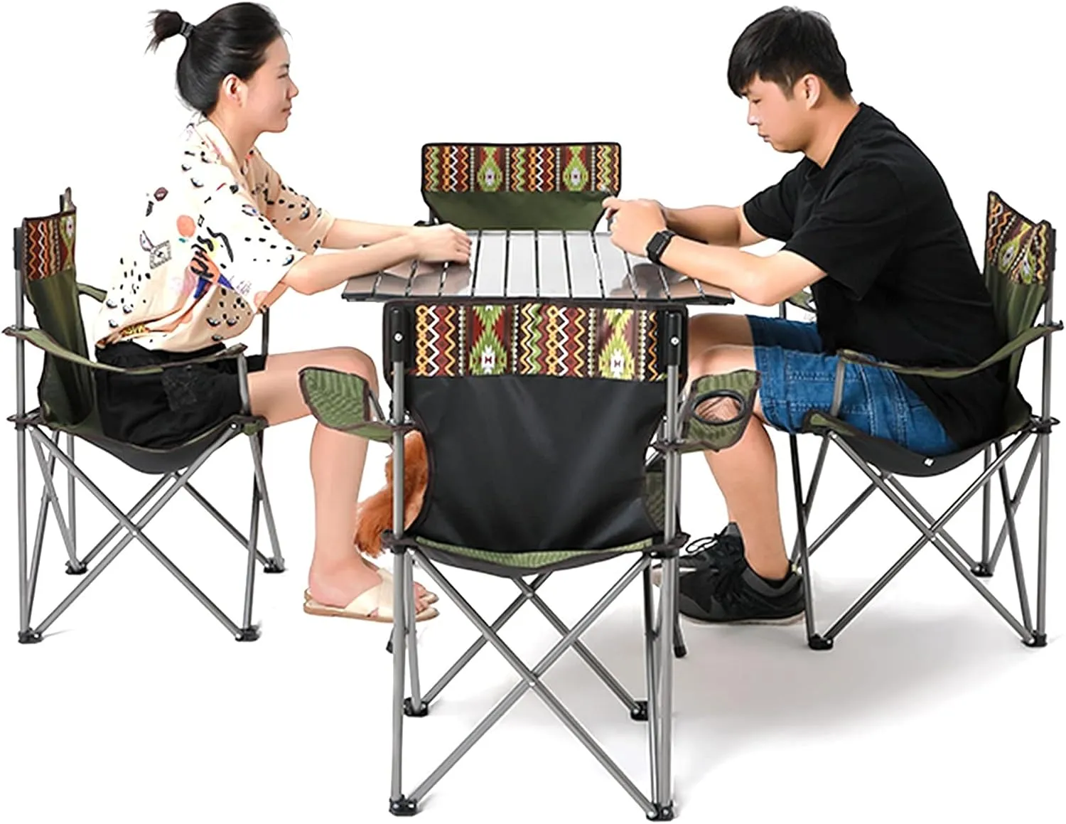 Camping Table Chairs Outdoor Folding and Chair Set, Aluminum Alloy Roll Top, Suitable for Balcony Garden Fishing Picnic