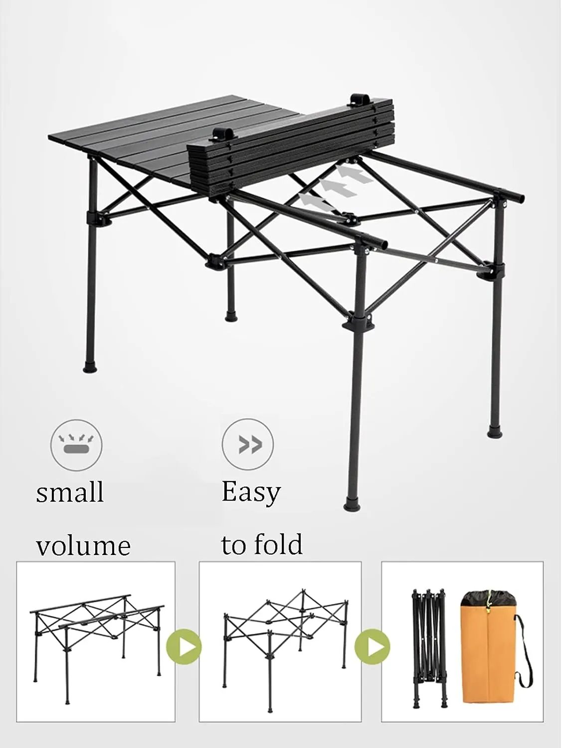 Camping Table Chairs Outdoor Folding and Chair Set, Aluminum Alloy Roll Top, Suitable for Balcony Garden Fishing Picnic