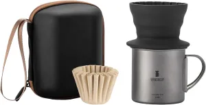 Camping Titanium Mug with Collapsible Coffee Dripper, 400ml Travel Coffee Mug with Foldable Handle,for Outdoor Backpacking Camping Picnic Open Fire Cooking
