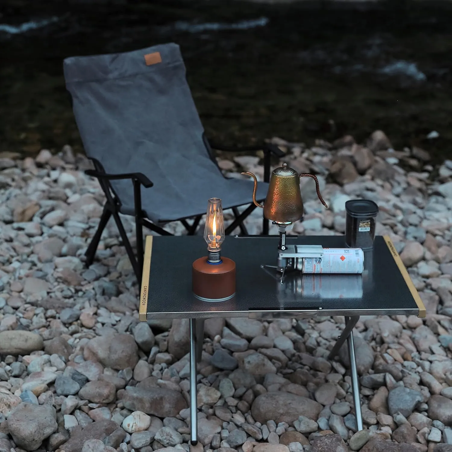CAMPINGMOON Portable Cotton Canvas Campfire Bonfire Open Fire Camping Chair Low Style Chair Black F-1003C-BK