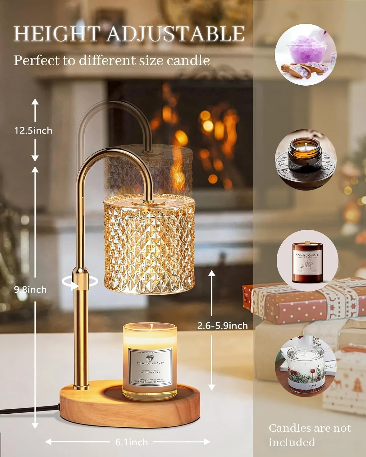 Candle Warmer Lamp with Timer Dimmer Adjustable Height for New Home Decor,Birthday Gifts for Women,Candle Warmer with 2 Bulbs for Women Mom Christmas Mother's Day Gfit