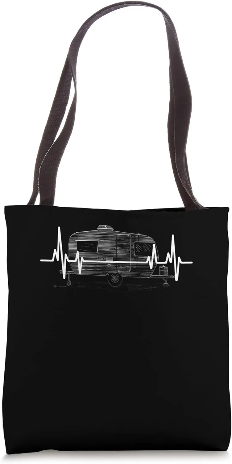 Caravan Heartbeat Camper ECG Line Frequency Camping Tote Bag