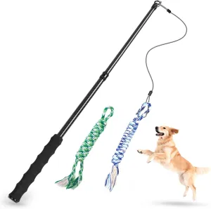 Carbon Fiber Flirt Pole for Dogs, 0.2 Pounds Lightweight Dog Flirt Pole for Large Medium Small Dogs, Telescopic Flirt Stick with 2 Toys & 2 Ropes (28 Inches Pole)