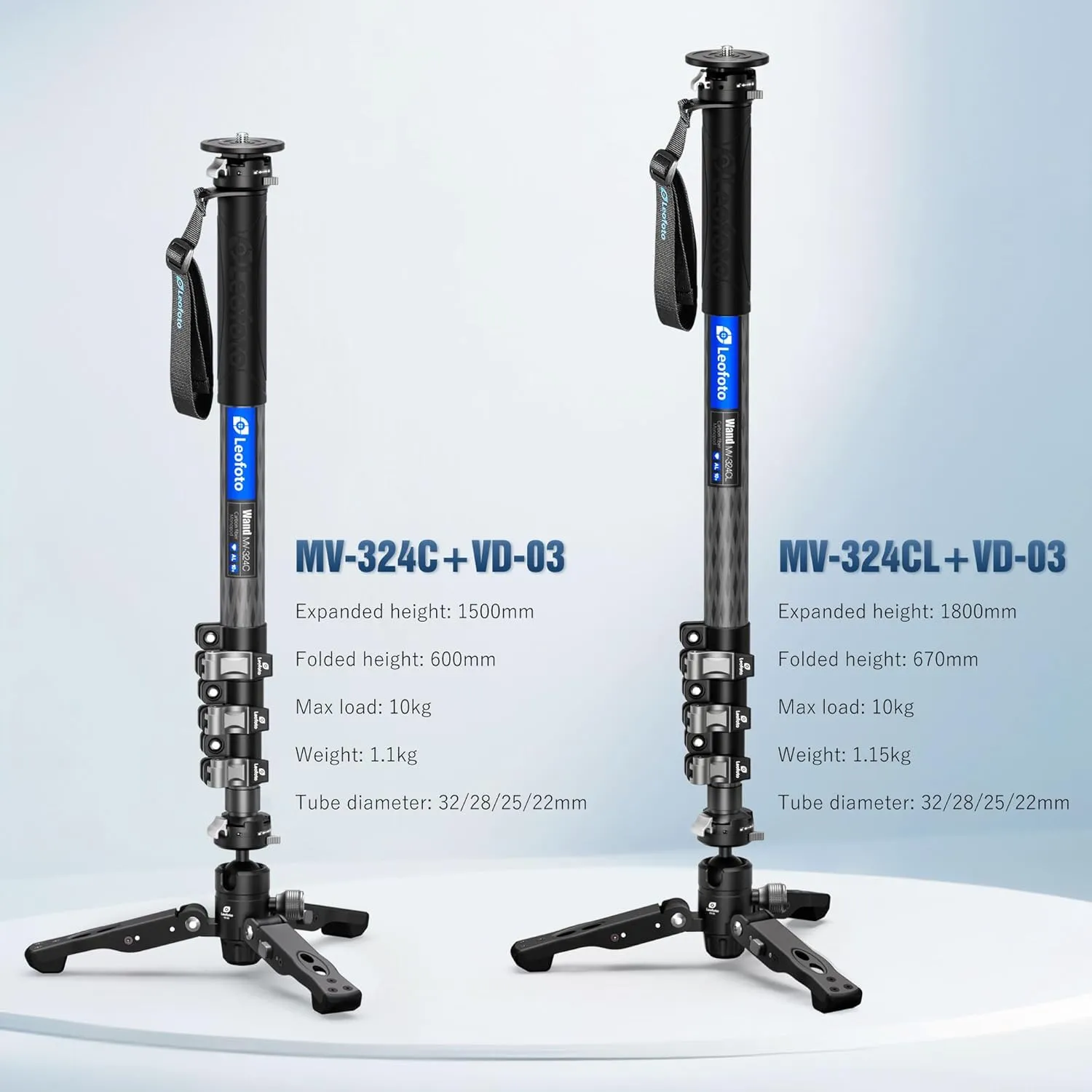 Carbon Fiber Monopod with Feet, 59" Portable Lightweight Travel Monopod for DSLR Video Camera, 360° Panorama, 4 Leg Section, Modular 3 in 1 (MV-324C VD-03)