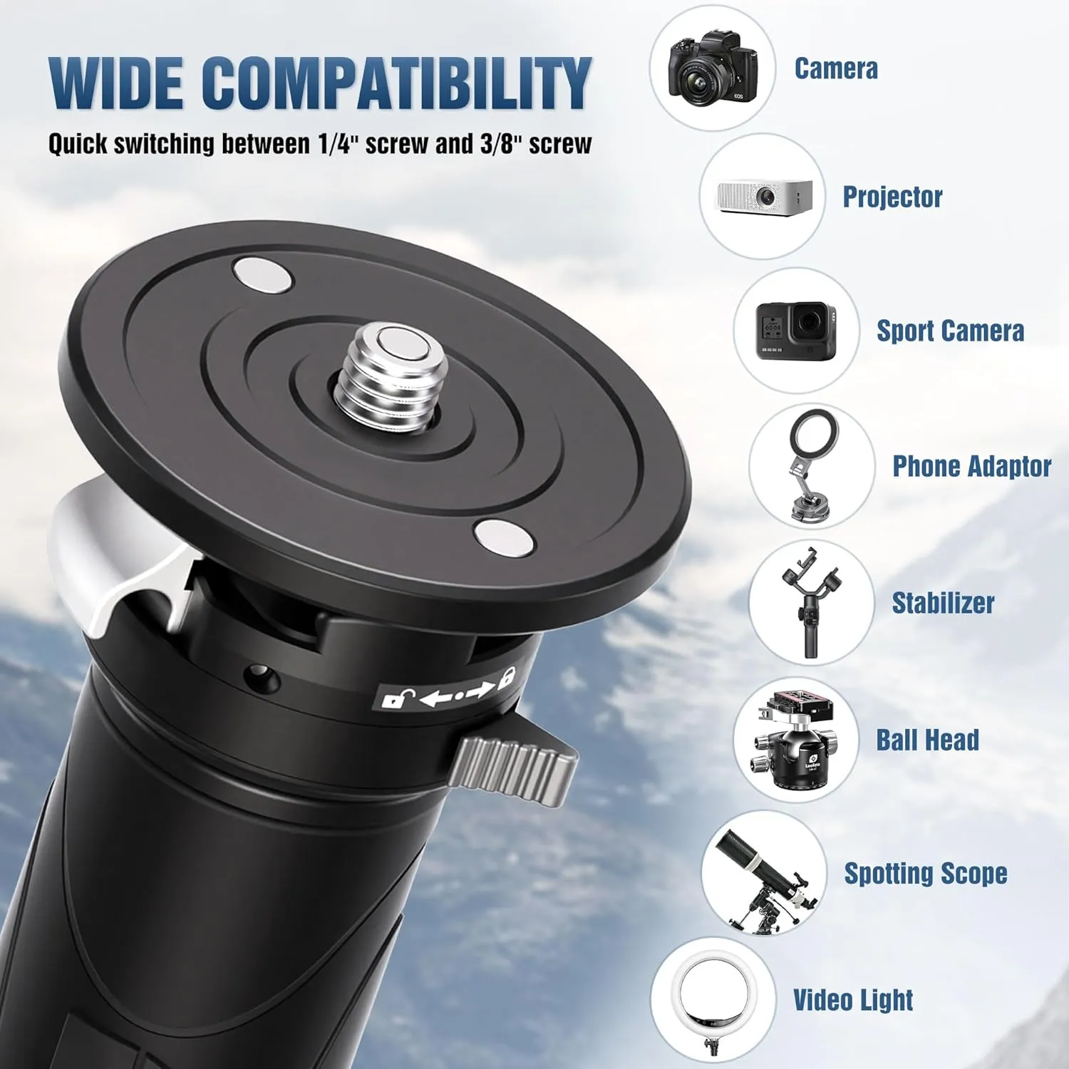 Carbon Fiber Monopod with Feet, 59" Portable Lightweight Travel Monopod for DSLR Video Camera, 360° Panorama, 4 Leg Section, Modular 3 in 1 (MV-324C VD-03)