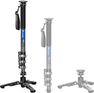 Carbon Fiber Monopod with Feet, 59" Portable Lightweight Travel Monopod for DSLR Video Camera, 360° Panorama, 4 Leg Section, Modular 3 in 1 (MV-324C VD-03)