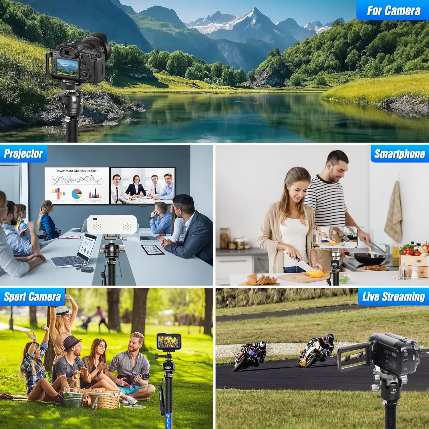 Carbon Fiber Monopod with Feet, 59" Portable Lightweight Travel Monopod for DSLR Video Camera, 360° Panorama, 4 Leg Section, Modular 3 in 1 (MV-324C VD-03)