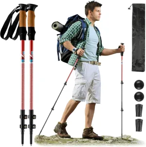 Carbon Fiber Trekking Poles, Lightweight Collapsible Hiking Poles, Walking Sticks with Flip Lock and Cork Grips and Extended EVA Handle for Backpacking Camping