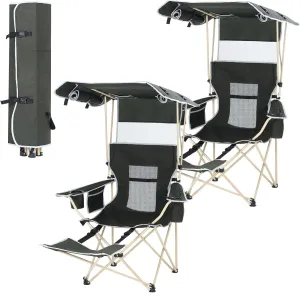 CDEN Canopy Chair, Camping Chair with Shade, Chair with Canopy, Folding Chair, Foldable Camping Chair, with Canopy, footrest, Cooler Bag, Cup Holder, for Camping, Picnic, Patio (2 Pack)