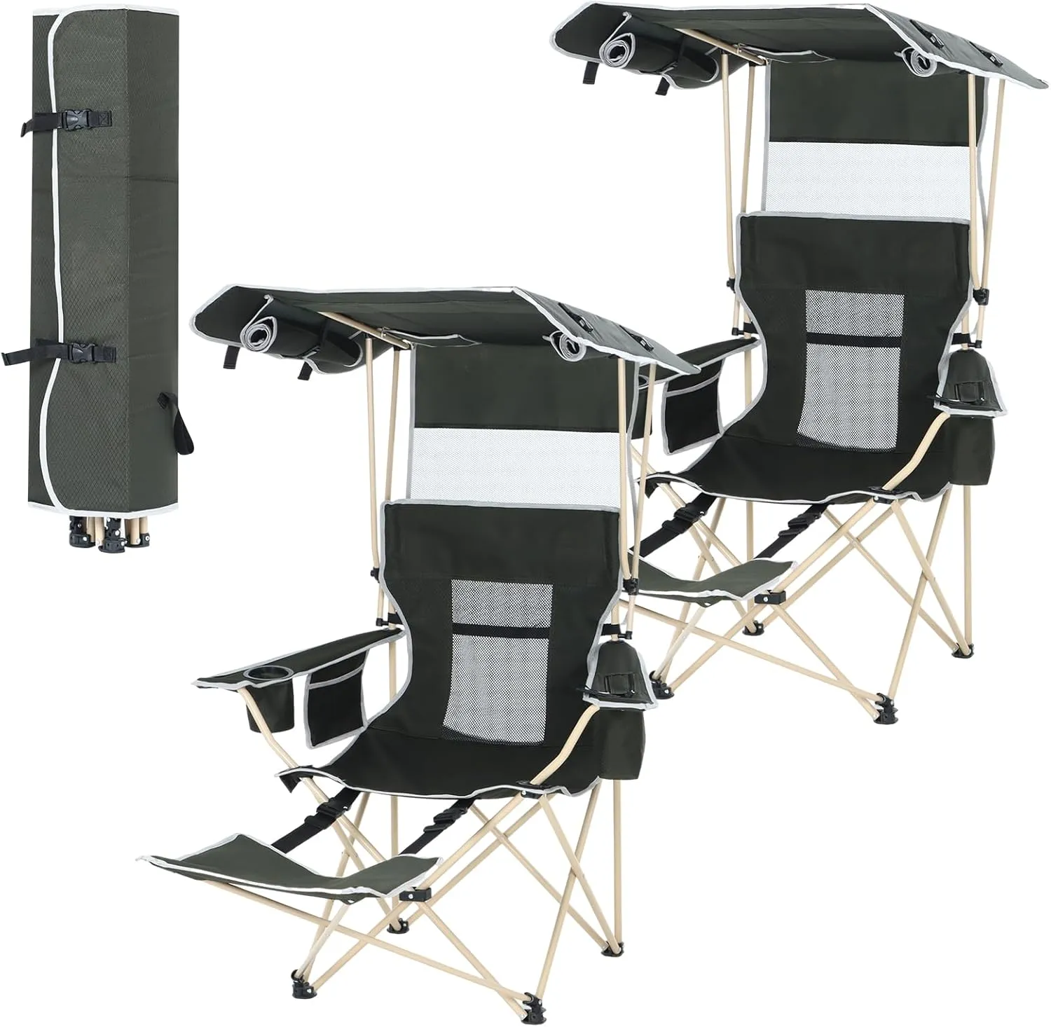 CDEN Canopy Chair, Camping Chair with Shade, Chair with Canopy, Folding Chair, Foldable Camping Chair, with Canopy, footrest, Cooler Bag, Cup Holder, for Camping, Picnic, Patio (2 Pack)