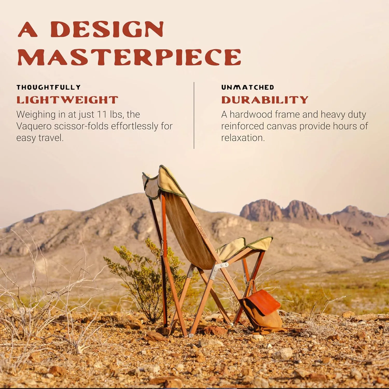 CHAMA Vaquero Chair & Travel Bag - Wheat and Pine- Beautiful Outdoor Wood and Canvas Portable Folding Chair Ideal for Camping, Patios, Lawns, or Indoor Use - Supports 300 lbs