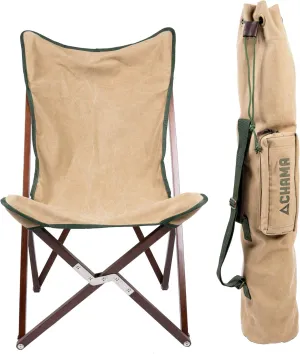 CHAMA Vaquero Chair & Travel Bag - Wheat and Pine- Beautiful Outdoor Wood and Canvas Portable Folding Chair Ideal for Camping, Patios, Lawns, or Indoor Use - Supports 300 lbs