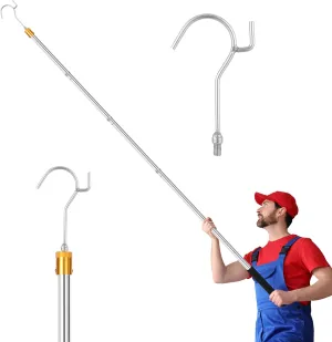 Clothes Hook Pole, Adjustable from 28 inches to 74 inches, Sponge Handle,Pick up Clothes from high Places,Closet Coat Rack Hook Rod, Used for Blinds Closets Ceilings, Strong Yet Lightweight.