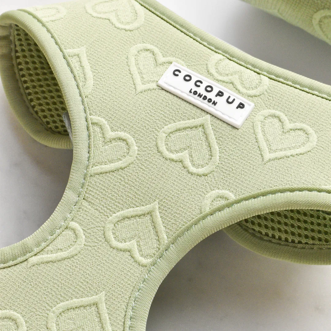 Cocopup Luxe Adjustable Dog Harness – Sage Green Heart Design