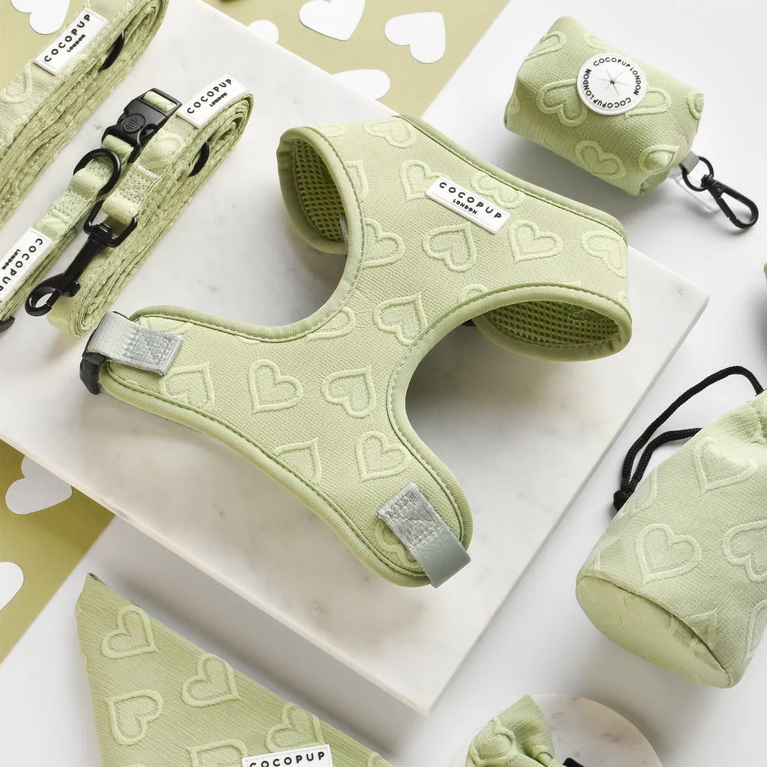 Cocopup Luxe Adjustable Dog Harness – Sage Green Heart Design