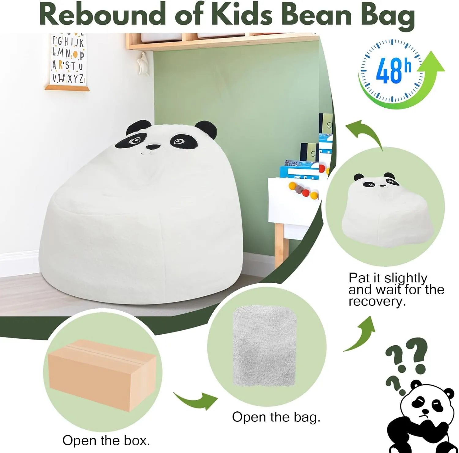 COMAX Bean Bag Chairs for Kids, Toddler BeanBag Sofa with Filler Bean Couch Stuffed for Boys and Girls, Lazy Floor Chair for Playroom, Nursery Room, Panda