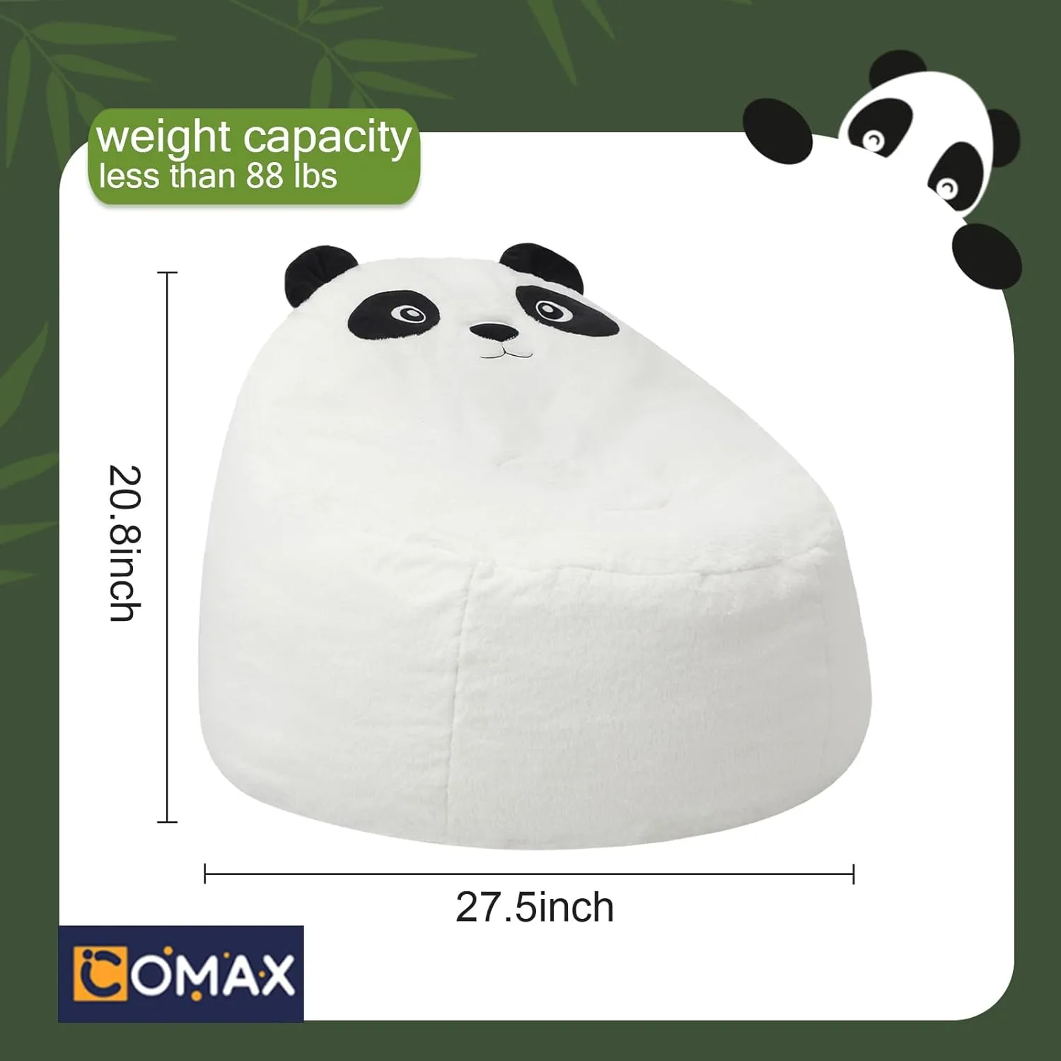 COMAX Bean Bag Chairs for Kids, Toddler BeanBag Sofa with Filler Bean Couch Stuffed for Boys and Girls, Lazy Floor Chair for Playroom, Nursery Room, Panda