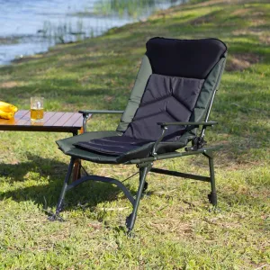 Comfortable Portable Folding Reclining Camping Chair with Adjustable Backrest for Outdoor and Indoor Use, Green and Black