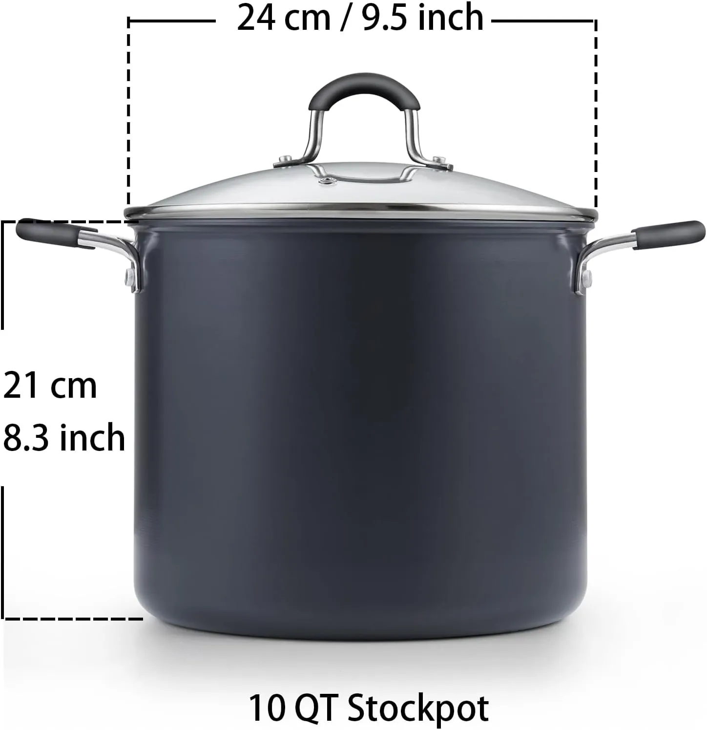 Cook N Home Nonstick Stockpot Soup pot with Lid Professional Hard Anodized 10 Quart, Oven safe - Stay Cool Handles, Black