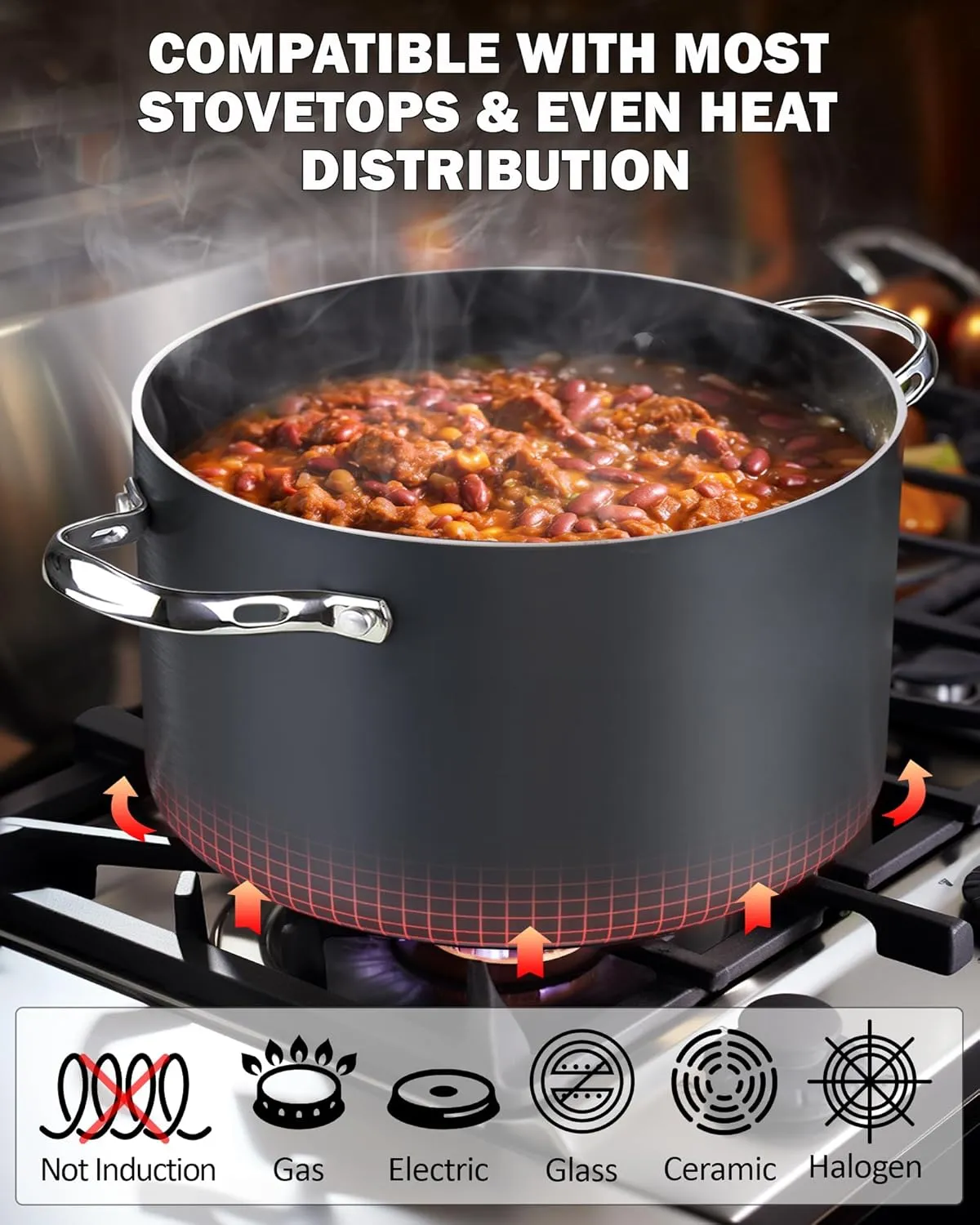 Cooks Standard Stock Pot Dutch Oven Casserole with Glass Lid, 7-Quart Classic Hard Anodized Nonstick Stockpot, Black