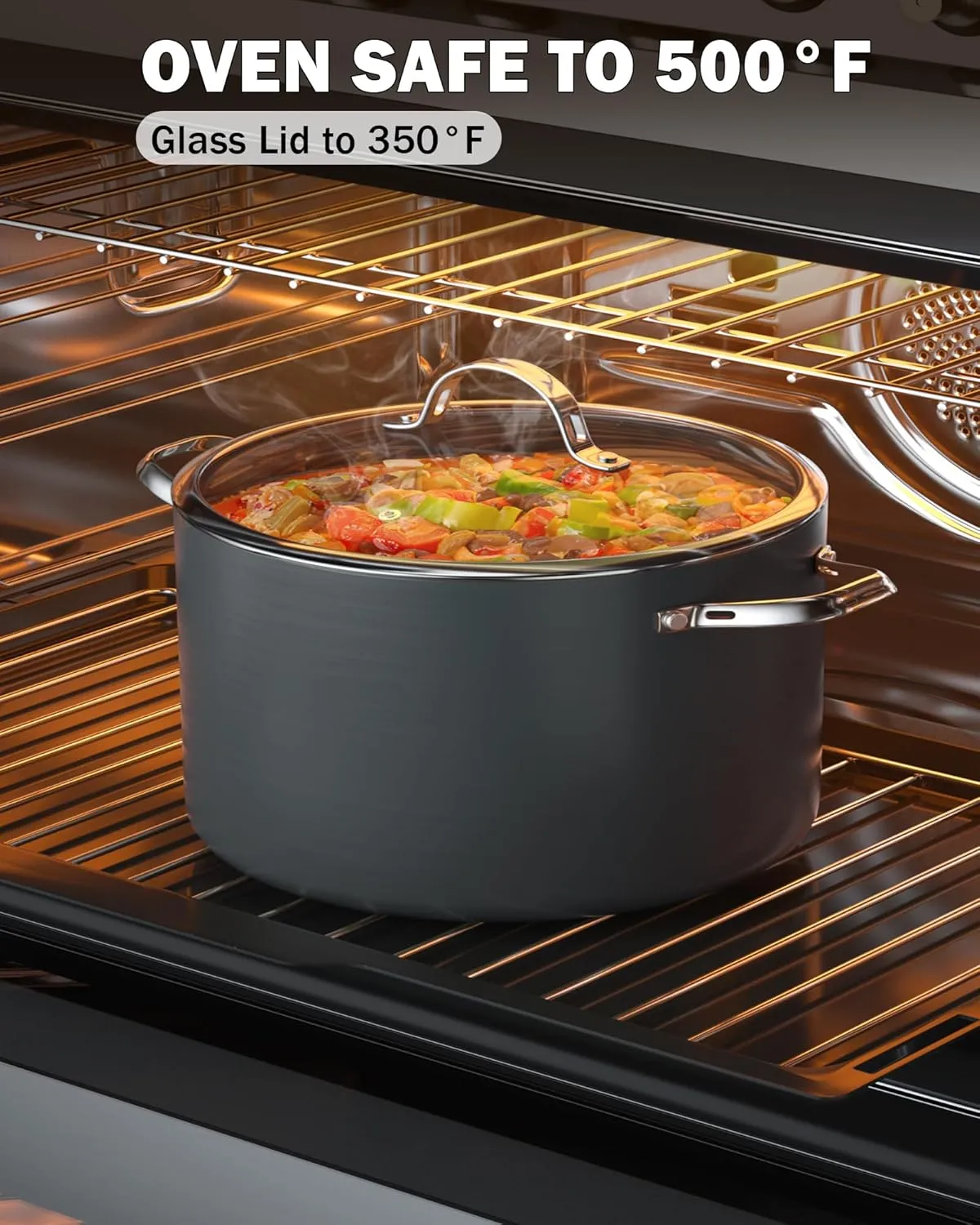 Cooks Standard Stock Pot Dutch Oven Casserole with Glass Lid, 7-Quart Classic Hard Anodized Nonstick Stockpot, Black