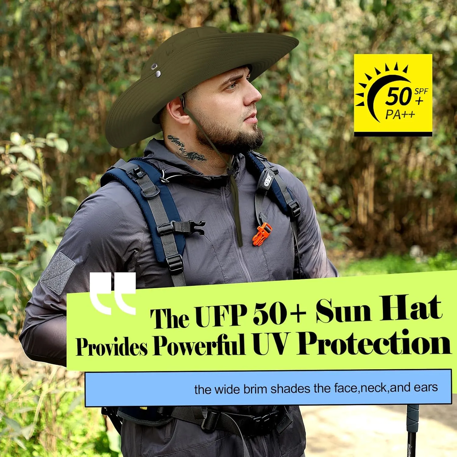 Cooling Bucket Hat UPF 50  Wide Brim Sun Hat for Women Men Lightweight Foldable Summer Hiking Fishing Hat Detachable Strap