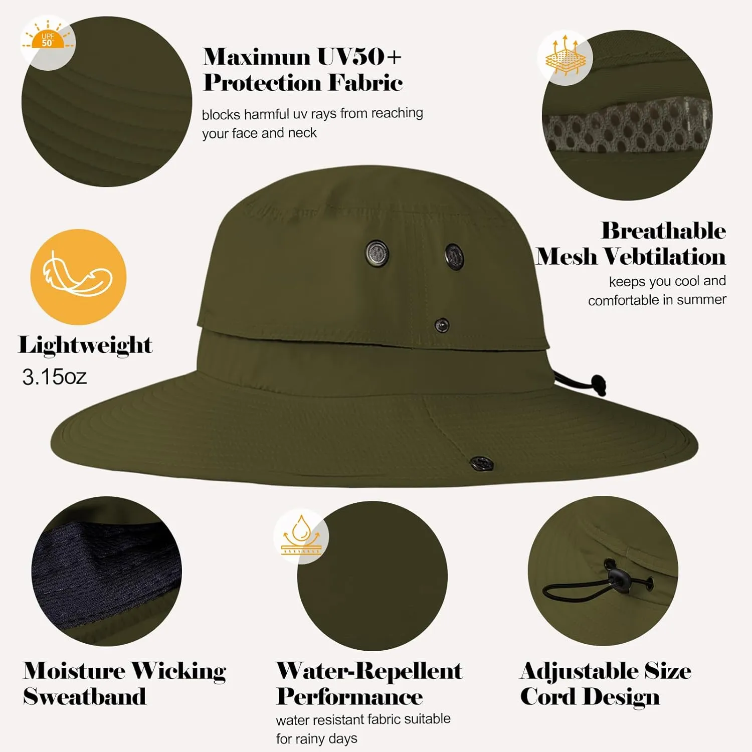 Cooling Bucket Hat UPF 50  Wide Brim Sun Hat for Women Men Lightweight Foldable Summer Hiking Fishing Hat Detachable Strap