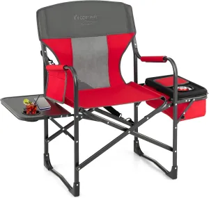 COSTWAY Folding Camping Chair, Heavy-Duty Director Chair Supports 400lbs for Adults with Side Table, Cooler Bag, Storage, Strap, Portable Makeup Chair Suitable for Fishing Picnic