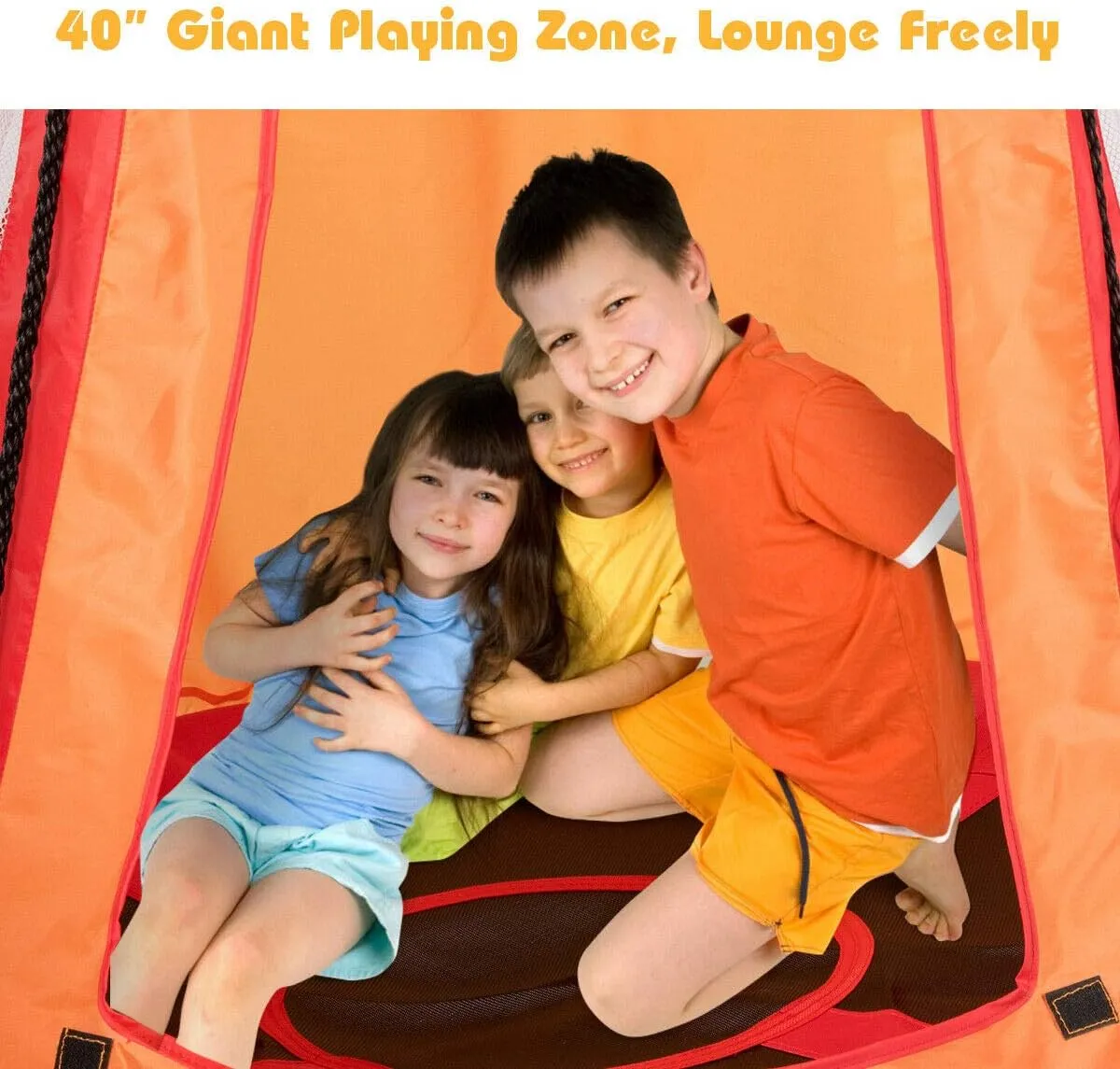Costzon 2 in 1 Kids Detachable Hanging Chair Swing Tent Set, Hammock Nest Pod Hanging Swing Seat for Boys/Girls, Children Outdoor Indoor Swing Play House with Play Tent, Max Capacity 330 LBS (Orange)