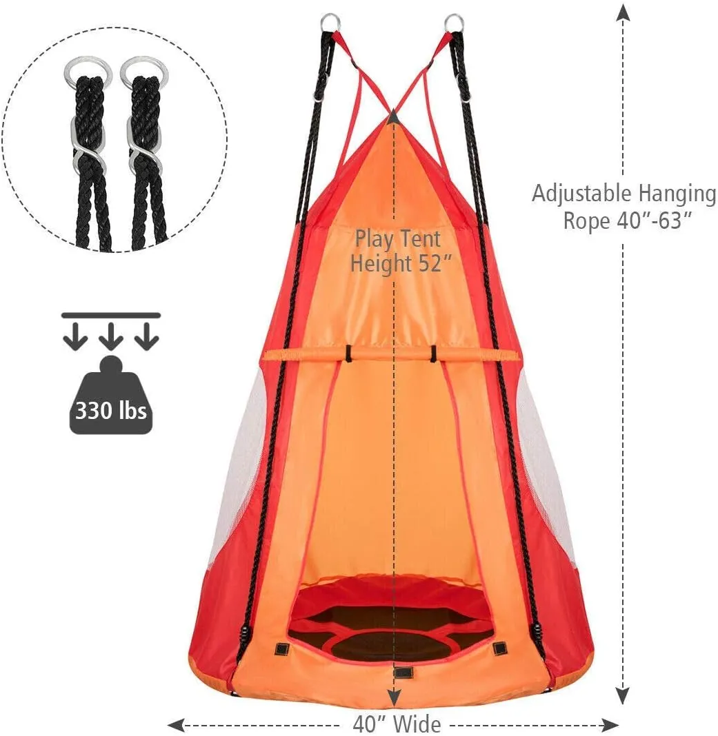 Costzon 2 in 1 Kids Detachable Hanging Chair Swing Tent Set, Hammock Nest Pod Hanging Swing Seat for Boys/Girls, Children Outdoor Indoor Swing Play House with Play Tent, Max Capacity 330 LBS (Orange)