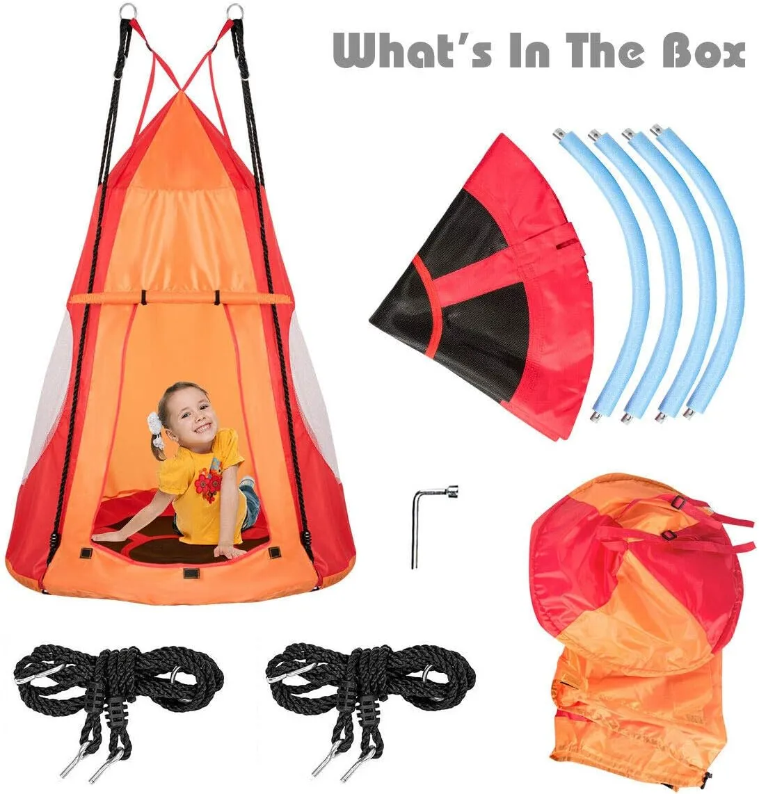 Costzon 2 in 1 Kids Detachable Hanging Chair Swing Tent Set, Hammock Nest Pod Hanging Swing Seat for Boys/Girls, Children Outdoor Indoor Swing Play House with Play Tent, Max Capacity 330 LBS (Orange)