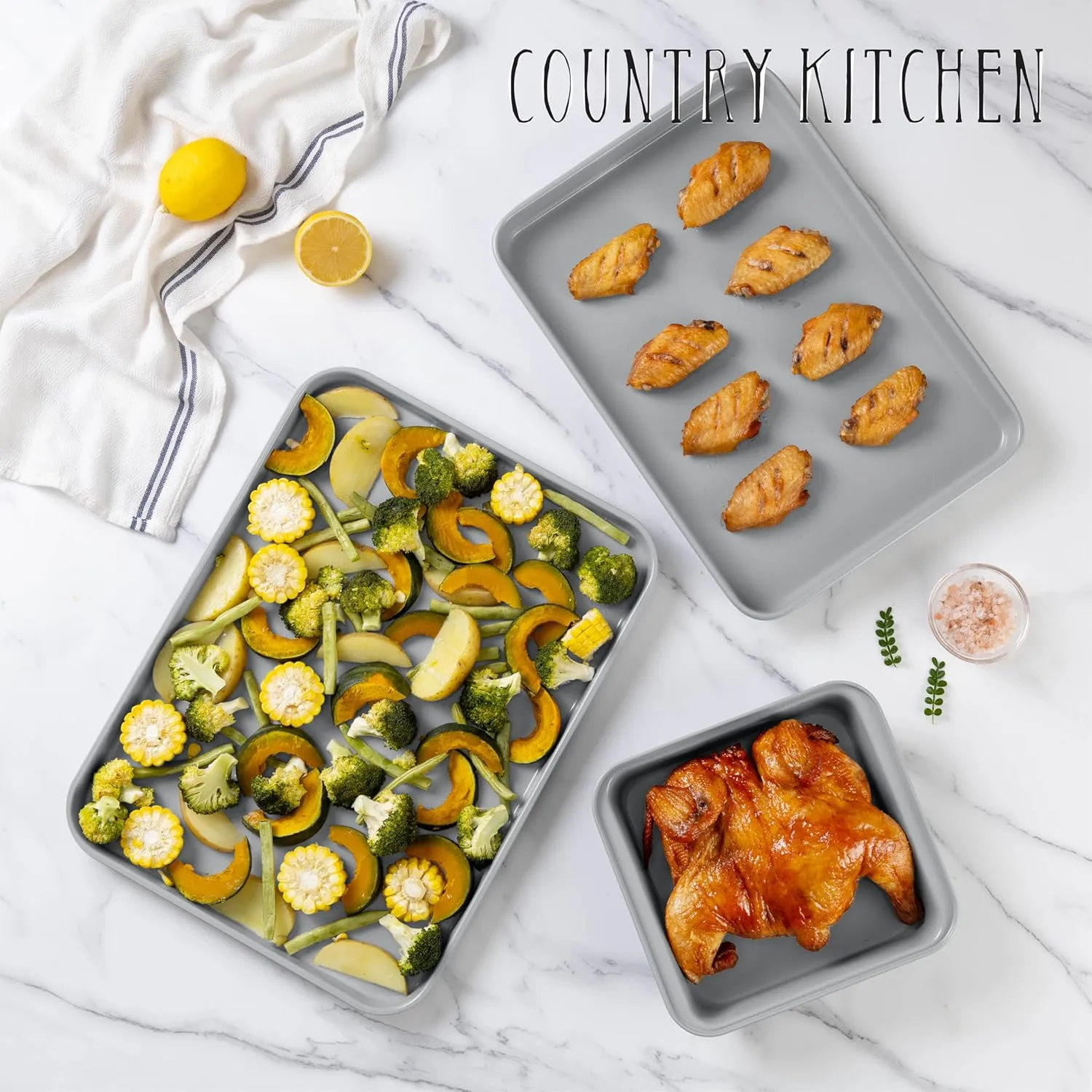 Country Kitchen Nonstick Stackable Bakeware Set - Durable, Easy Release Baking Set, Denim, 13 Pcs