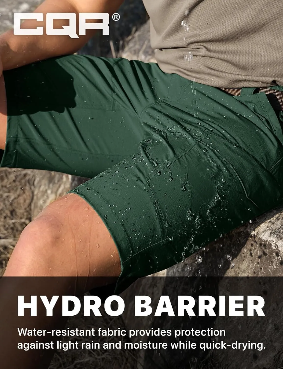 CQR Men's Hiking Cargo Shorts, Quick Dry Stretch Tactical Outdoor Shorts, Lightweight Camping Golf Shorts with Multi Pockets