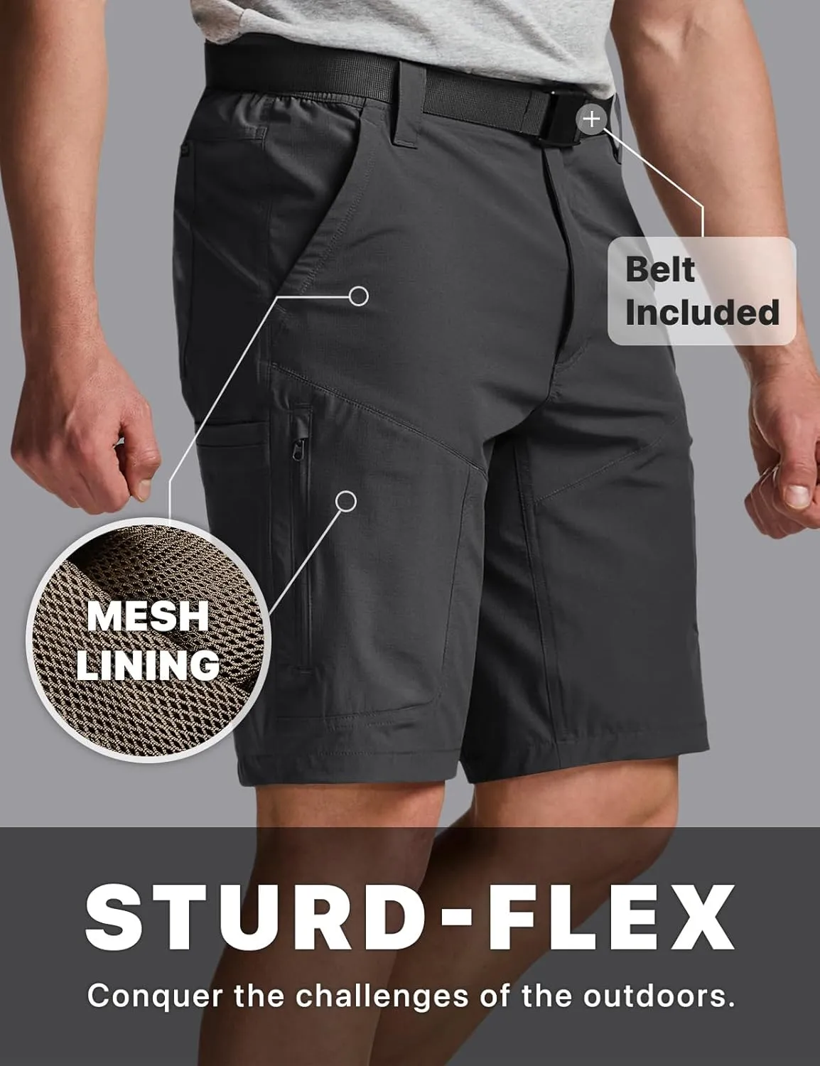 CQR Men’s Quick-Dry Stretch Hiking Cargo Shorts – Lightweight Water-Resistant Tactical Casual, Golf & Outdoor with Pockets